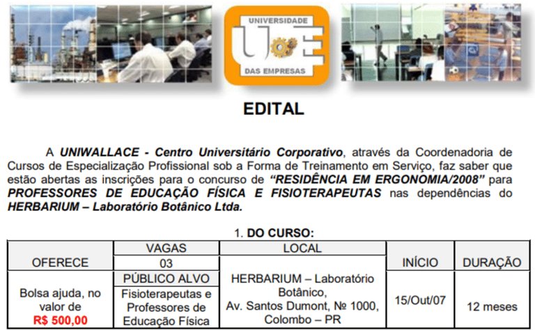 Edital Residência em Ergonomia