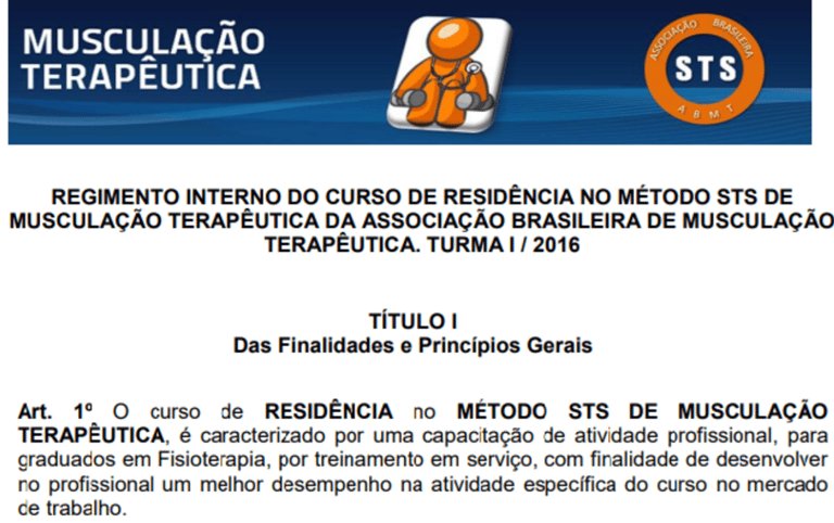 Regimento Método STS de Musculação Terapêutica 2016