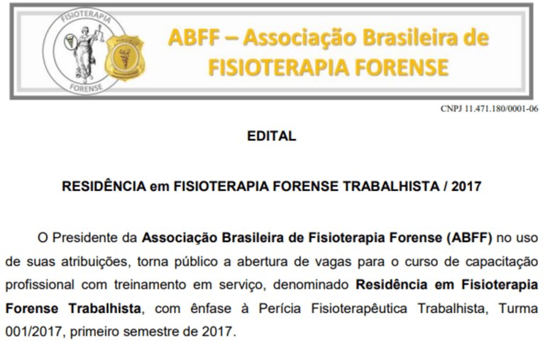 Residência em Fisioterapia Forense Trabalhista 2017