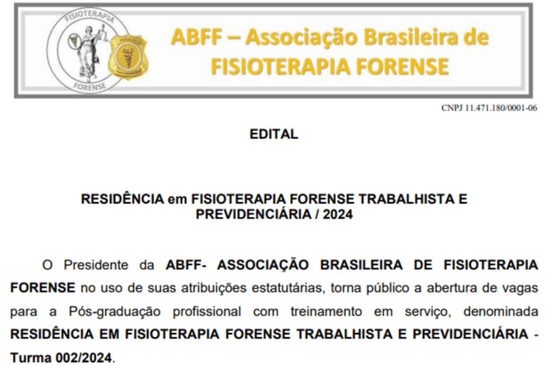 Residência em Fisioterapia Forense Trabalhista e Previdenciária 2024